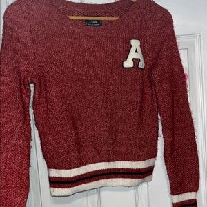 Abercrombie & Fitch Red Crew Neck Sweater with Letter Patch